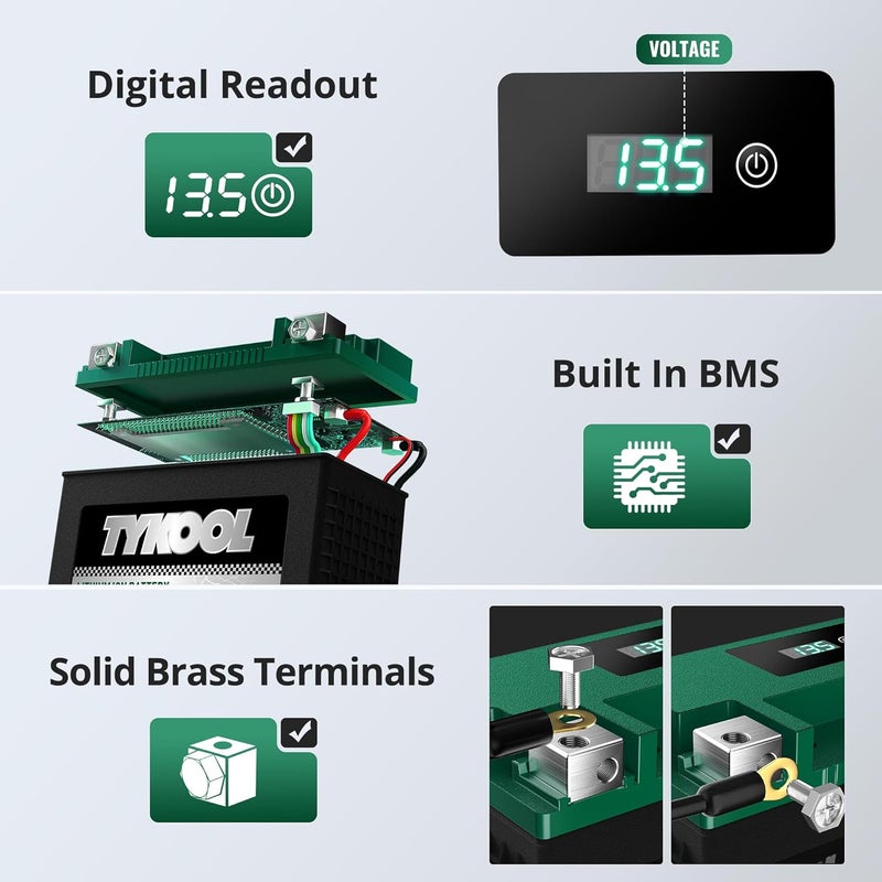 TYKOOL YTX20L-BS-STD 480CCA,Digital Readout,2X Cranking Amps,Lithium LiFePO4 Motorcycle Battery 12v, Powersports Battery,for ATV,UTV,Jet Ski,PWC,Snowmobile,Quad,Riding Lawn Mowers and tractors - Image 3